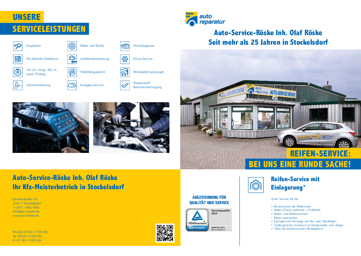 Werkstattprospekt von Auto-Service-Röske Inh. Olaf Röske Bild von Werkstattprospekt von Auto-Service-Röske Inh. Olaf Röske
